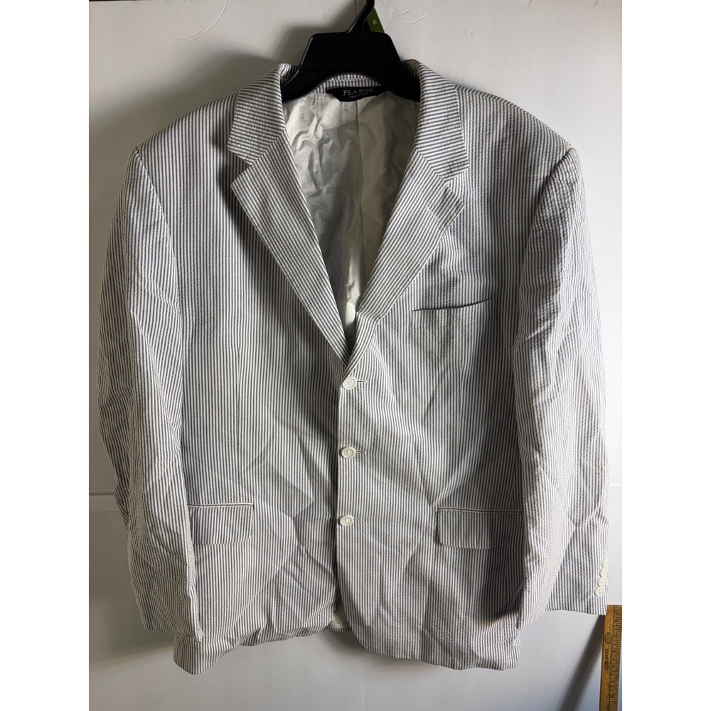 Jos. A. Bank Stays Cool Mens 44R Seersucker Blazer Blue White Striped Cotton 3-B